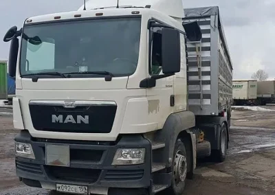 This truck with 4-axle semi trailer for a seed transportation is equipped with system for axle loads measuring